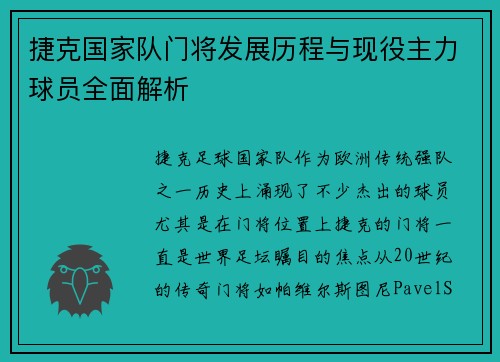 捷克国家队门将发展历程与现役主力球员全面解析